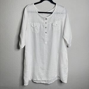 Italian Linen White Sequin Embellished Swimsuit Cover Tunic Dress